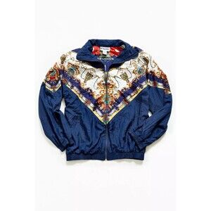 After All 90s Vintage Baroque Print Jacket Womens Blue Track Bomber Jacket Large